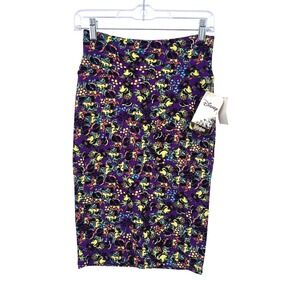 LuLaRoe Disney Cassie Pencil Skirt XS Purple Minnie Mouse Floral High Waist NWT